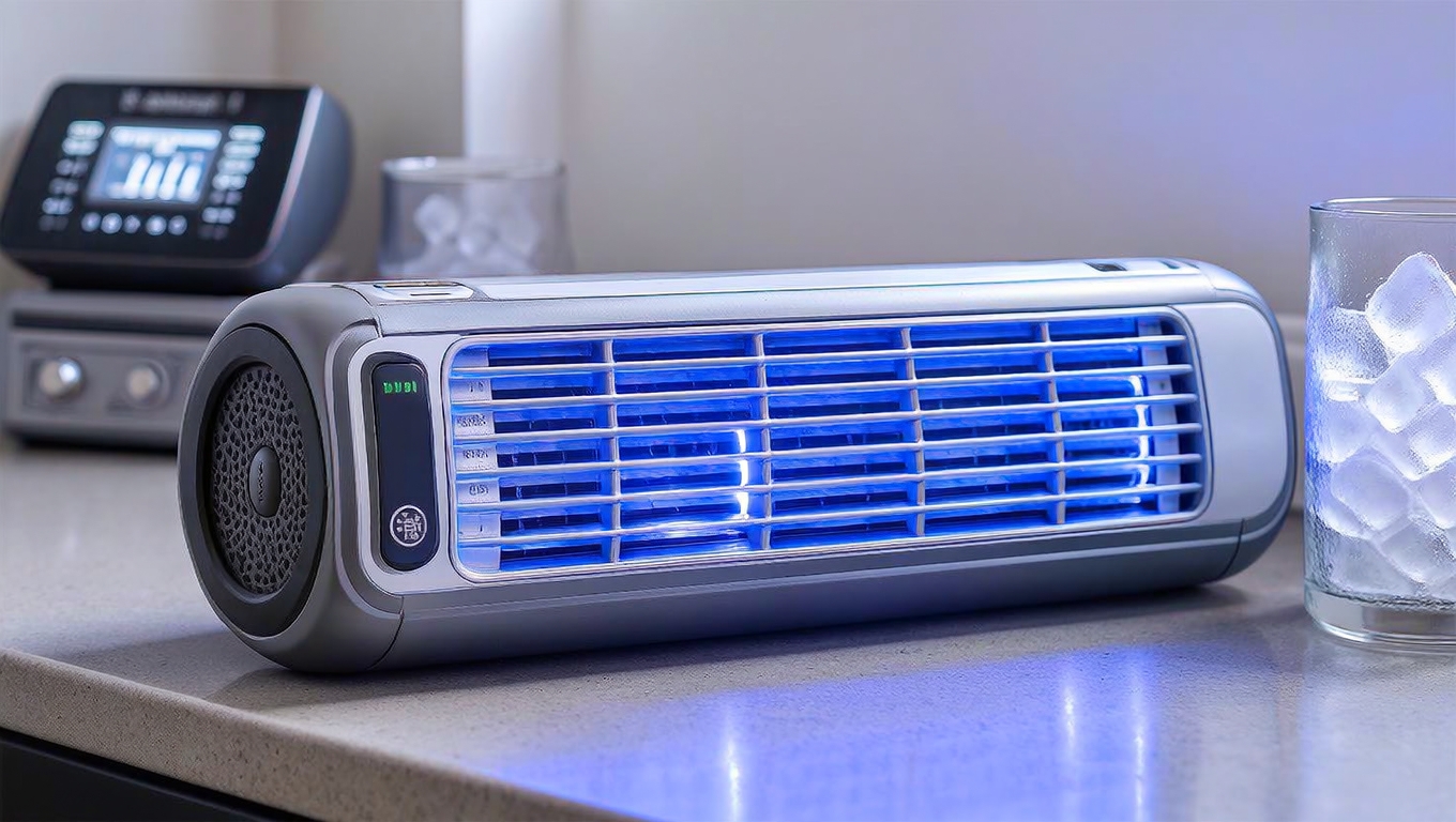 The Vital Cooling Breeze personal cooler on a countertop